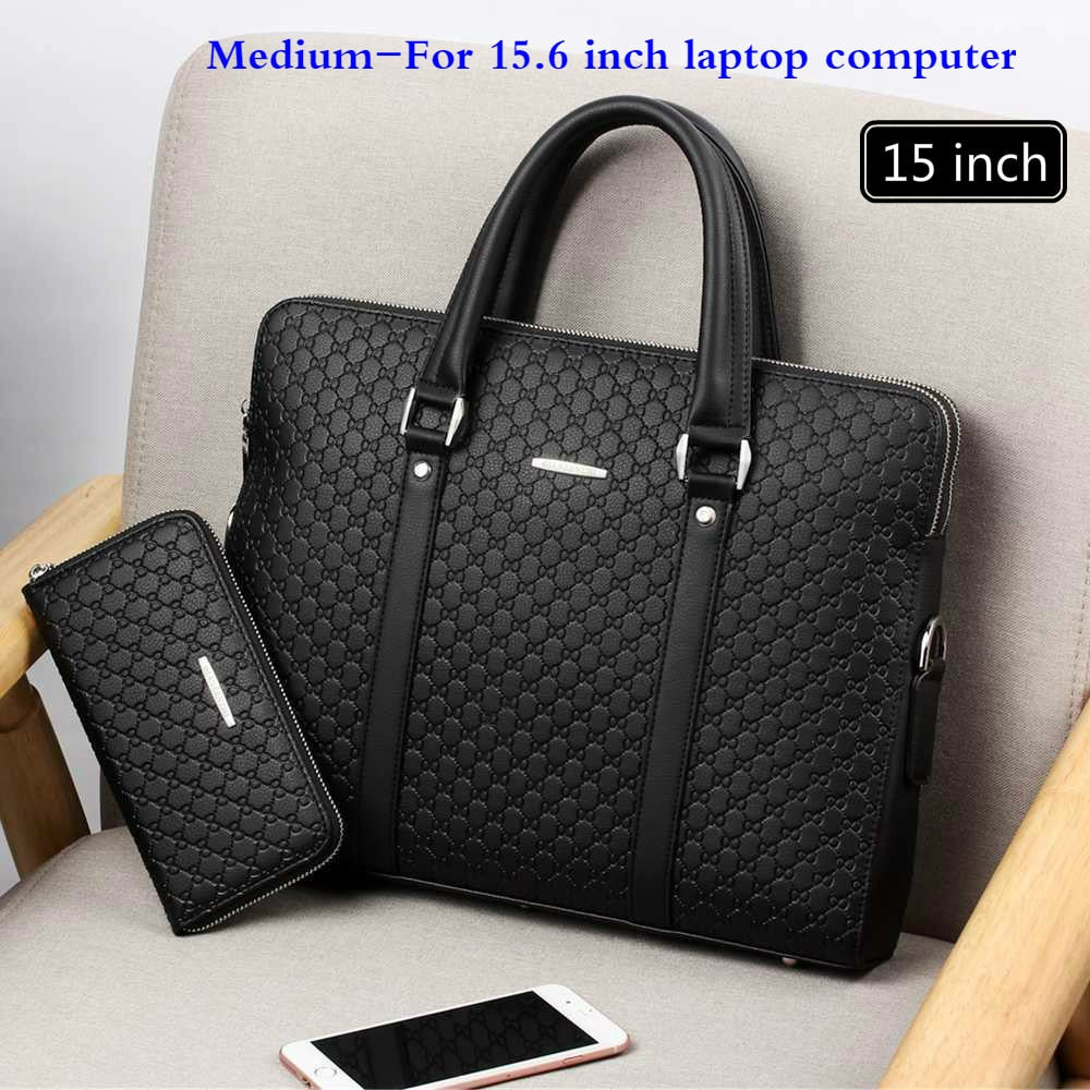 New Double Layers Men&#39;s Leather Business Briefcase Casual Man Shoulder Bag Messenger Bag Male Laptops Handbags Men Travel Bags - Executive-Skincare