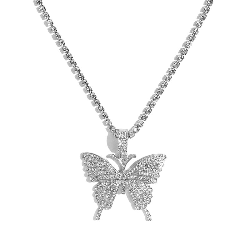 Statement Big Butterfly Pendant Necklace Rhinestone Chain for Women Bling Tennis Chain Crystal Choker Necklace Party Jewelry - Executive-Skincare