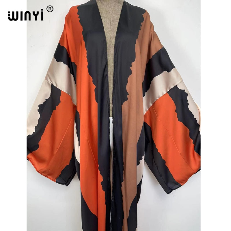 European 2022 WINYI Women Cardigan Loose Long Dress Cocktail Party Boho Maxi beach Holiday Batwing Sleeve kimono Robe dress - Executive-Skincare