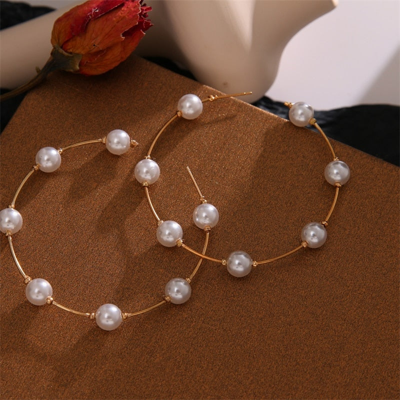 Pearl Long Earrings Female White Round Pearl Wedding  Earrings - Executive-Skincare