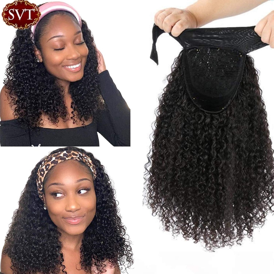 SVT Glueless Headband Wig Short Curly Human Hair Wigs For Women Human