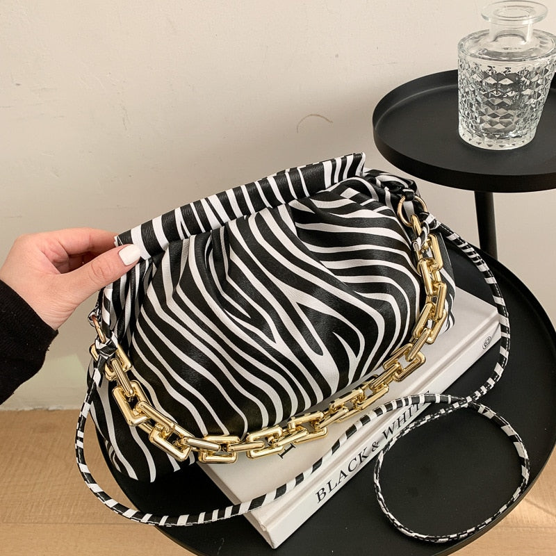 New 2021 Fashion Women Zebra Stripe Leather Handbags Chain Bag Brand Luxury Ladies Girls Crossbody Bags Shoulder Messenger Bag - Executive-Skincare