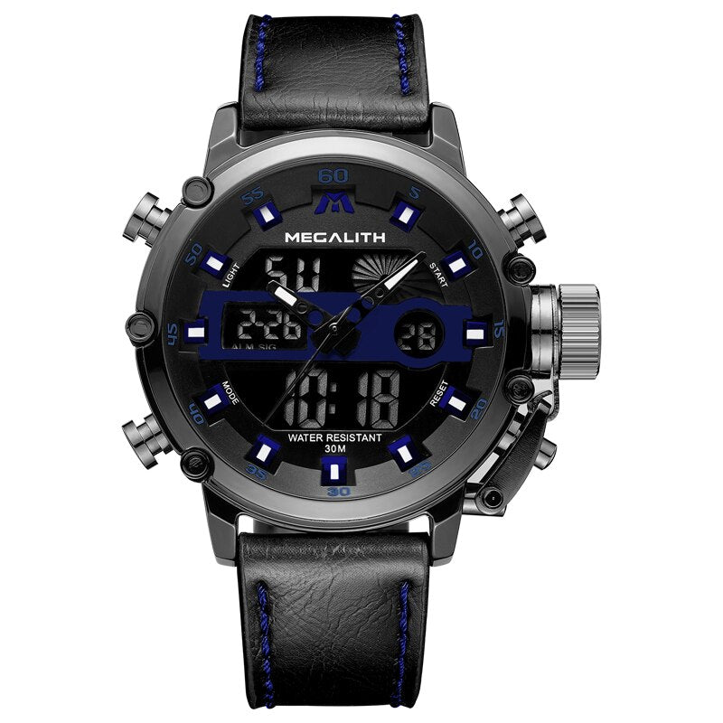 MEGALITH Sport Chronograph Quartz Watches Men Multifunction Dual Display Waterproof Date Luminous Wrist Watches For Men&#39;s Clock - Executive-Skincare