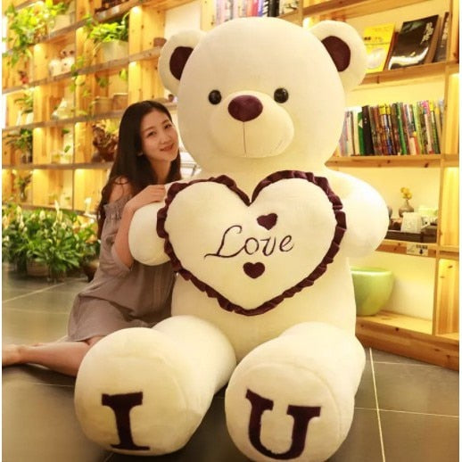 Big Teddy Bear 100cm I LOVE YOU Plush Toy Lovely Huge Stuffed Soft Bear Doll Lover Bear Kids Toys Chrismas Gift For Girlfriends - Executive-Skincare