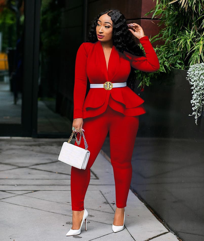 New Women Winter Women&#39;s Set Tracksuit Full Sleeve Ruffles Blazers Pencil Pants Suit Two Piece Set Office Lady Outfits Uniform - Executive-Skincare