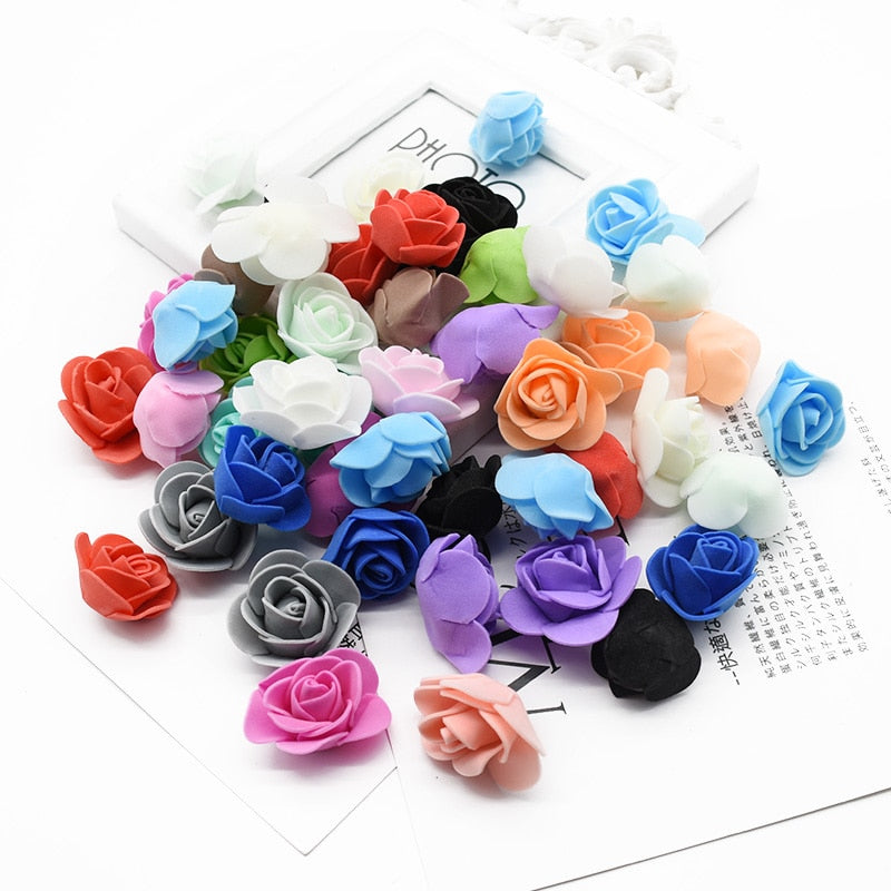 200 Pieces Artificial Flowers 3CM PE Teddy of Bear Roses Head Wedding Decorative Fake for Scrapbooking Valentine&#39;s Day Gifts - Executive-Skincare