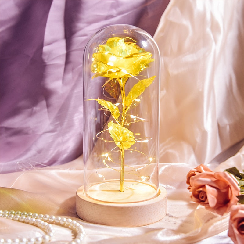 Christmas Gift Beauty and The Beast Preserved Roses In Glass Galaxy Rose Flower LED Light Artificial Flower Gift for Women Girls - Executive-Skincare