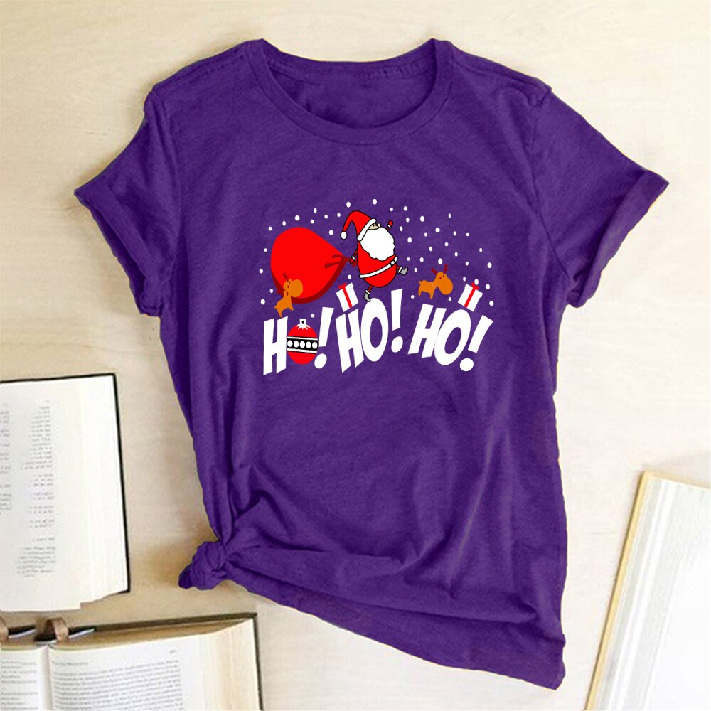 HO HO HO Print Funny Santa T Shirt Women Short-sleeved Tee Shirt Female Merry Christmas New Year Gift To Ladies Tops Clothes - Executive-Skincare