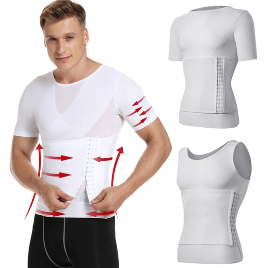 Mens Body Shaper Compression Shirts Abdomen Shapewear Tummy Slimming Sheath Gynecomastia Shapers Corset Waist Trainer Fajas Tops - Executive Quality Store