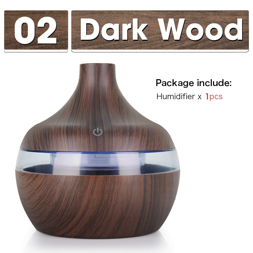 300ML USB Air Humidifier Electric Aroma Diffuser Mist Wood Grain Oil Aromatherapy Mini Have 7 LED Light For Car Home Office - Executive Quality Store