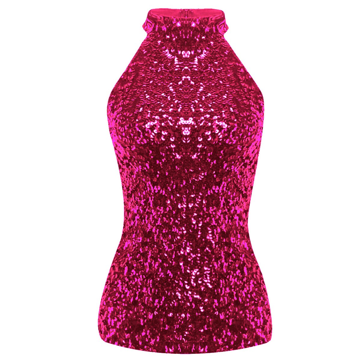 Sequins Women Vest Tops Fashion Shimmer Flashy Embellished Halter Neck Sleeveless Tank Tops for Night Clubwear Stage Performance - Executive-Skincare