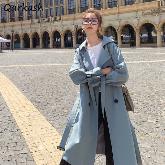 Trench Women Loose Leisure All-match England Overcoat Autumn Temperament Retro New Double Breasted Office Lady Adjustable Waist - Executive-Skincare