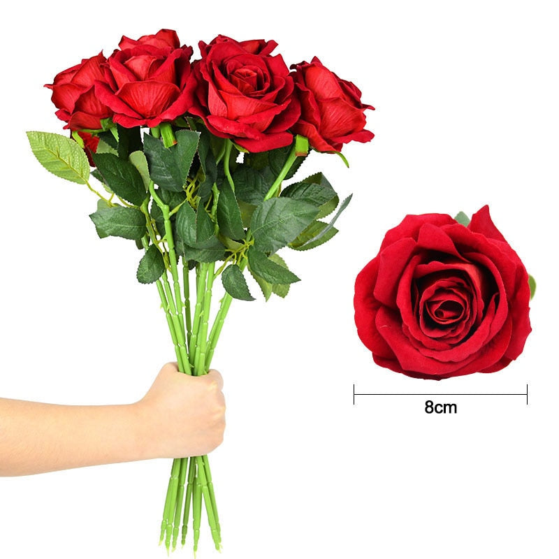 5/10Pcs Artificial Flowers Bouquet Red Silk Fake Rose Flower for Wedding Home Table Decoration Christmas Valentine&#39;s Day Gift - Executive-Skincare