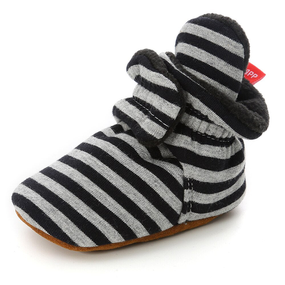 Baby Socks Shoes Boy Girl Stripe Gingham Newborn Toddler First Walkers Booties Cotton Comfort Soft Anti-slip Infant Crib Shoes - Executive-Skincare