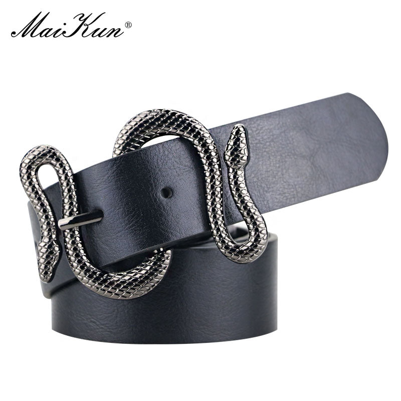 Maikun Belts for Women Snake Shape Pin Buckle Belt High Quality Leather Women Belt PU Waistband - Executive-Skincare