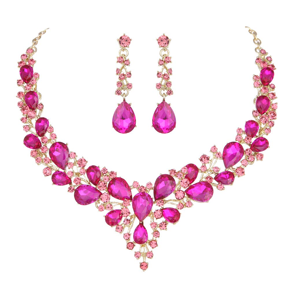 Delicate Women Austrian Crystal Jewelry Sets 16 Colors For Bridal Wedding Necklace And Earrings Sets Lady Party Fashion Jewelry - Executive-Skincare