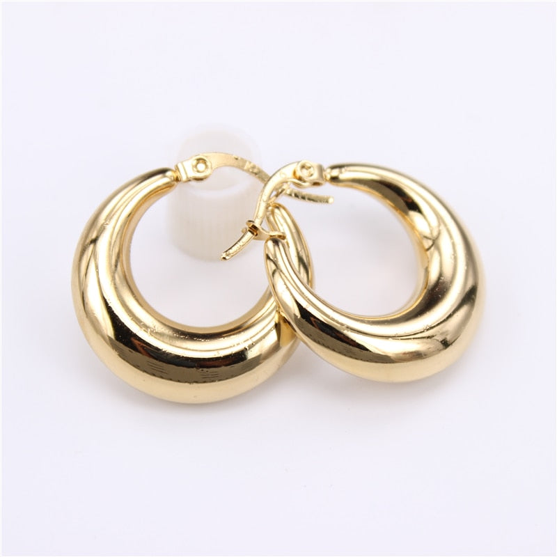 Smooth Exquisite Big Circle Hoop Earrings for Women Girl Wedding Party Stainless Steel Jewelry