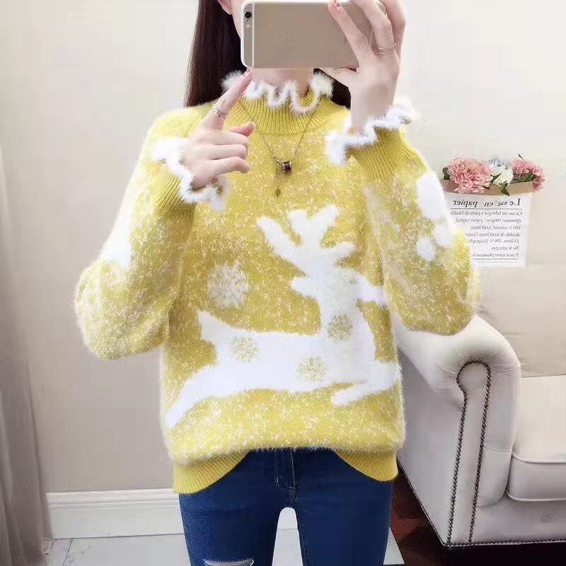 Christmas Sweater Women Reindeer Turtleneck Winter Clothes Mink Cashmere Sweaters Pull Femme Korean Pullover Kawaii Jumper 2022 - Executive-Skincare