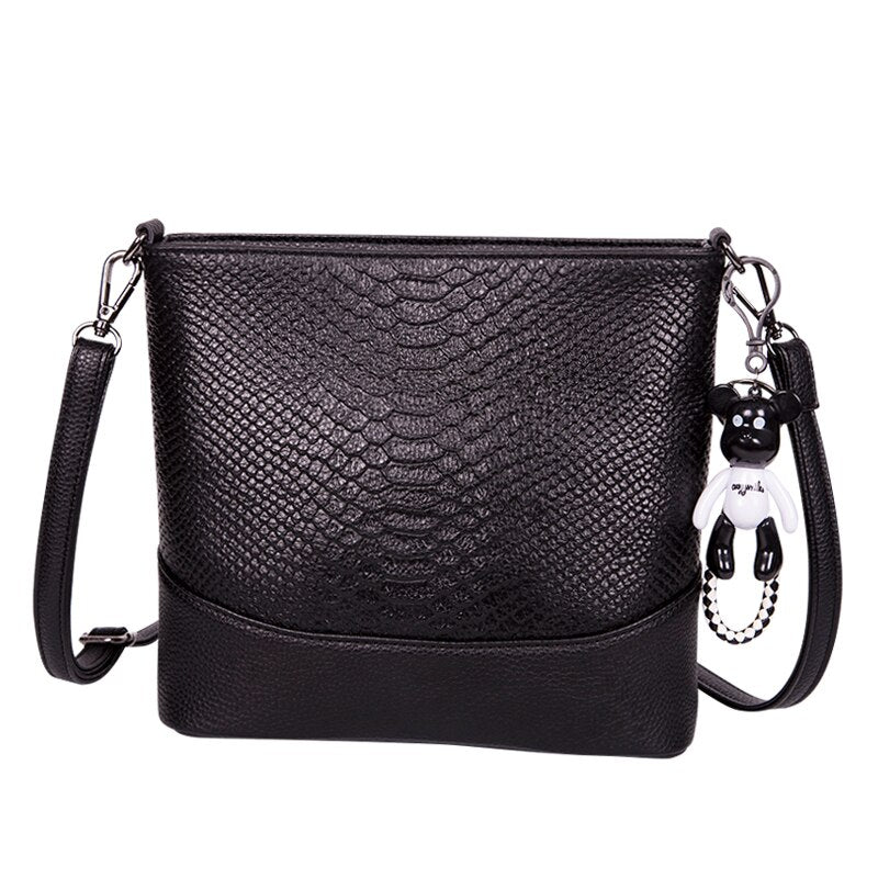 Crocodile Pattern Cow Leather Black Small Shoulder Bags Women Bucket Messenger Bag High Quality Genuine Leather Female Handbags - Executive-Skincare