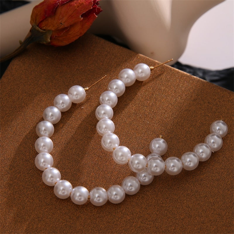 Pearl Long Earrings Female White Round Pearl Wedding  Earrings - Executive-Skincare