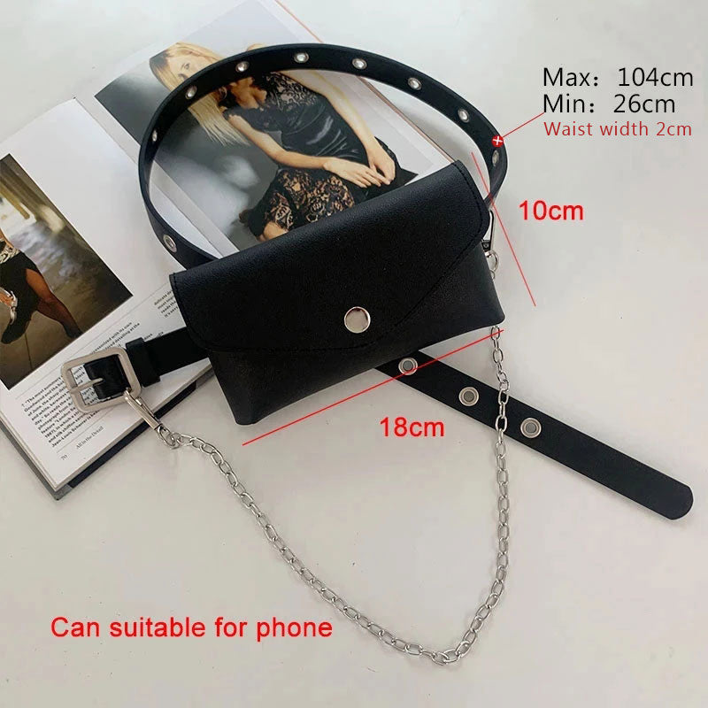 Women Fashion Waist Pack PU Fanny Pack Simple Women&#39;s Gift Belt Bag Phone Chain Bags For Lady Casual Pack Female Purse Black - Executive-Skincare