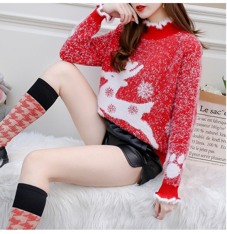 Christmas Sweater Women Reindeer Turtleneck Winter Clothes Mink Cashmere Sweaters Pull Femme Korean Pullover Kawaii Jumper 2022 - Executive-Skincare