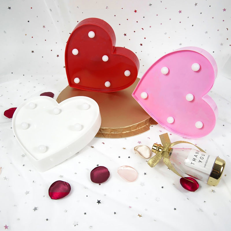 Love Heart LED Letter Lamp Wedding Romantic Red Pink Night Light Ornament Birthday Christmas Home Decoration Valentines Day Gift - Executive-Skincare