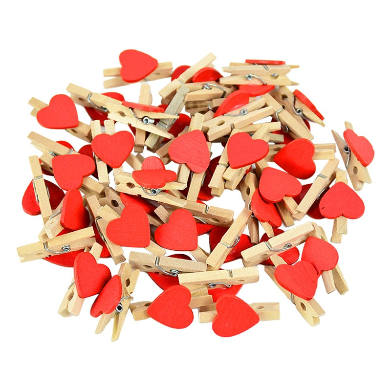 50pcs Mini Wooden Clip Love Heart Shape Photo Paper Clips Pegs Valentines Day Wedding Birthday Party Home Decoration DIY Crafts - Executive-Skincare