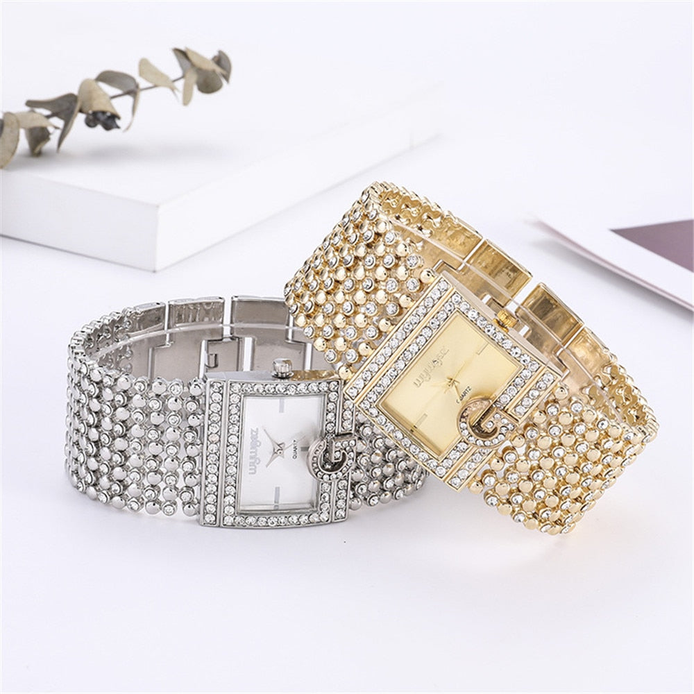 Simple Square Gold Watches Women Fashion Casual Alloy bracelet Ladies Wristwatches 2021 G Diamond Scale Dial Female Quartz Clock - Executive-Skincare