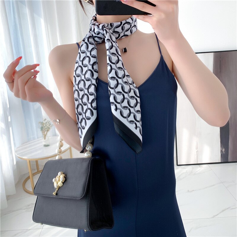 Expensive Brand 2022 New 90x90CM Luxury Lattice Geometric Silk Scarf Women&#39;s Retro F Print Fashion Square Bandana Headscarf Tie - Executive-Skincare