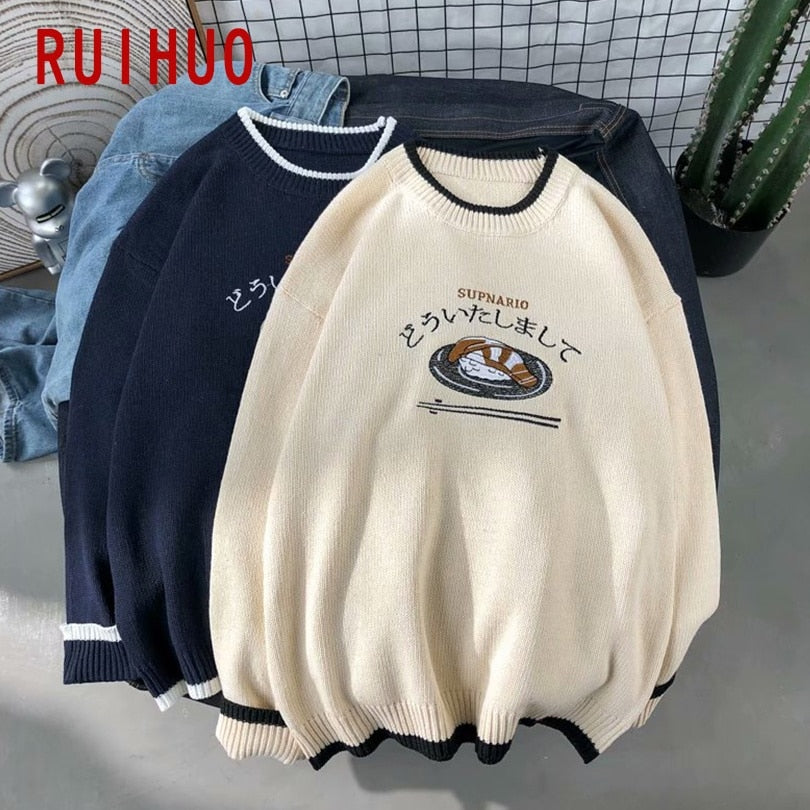 RUIHUO Harajuku Knitted Sweater Men Clothing Winter Pullover Men Sweater Fashion Harajuku Clothes Hip Hop 2XL 2022 New Arrivals - Executive-Skincare