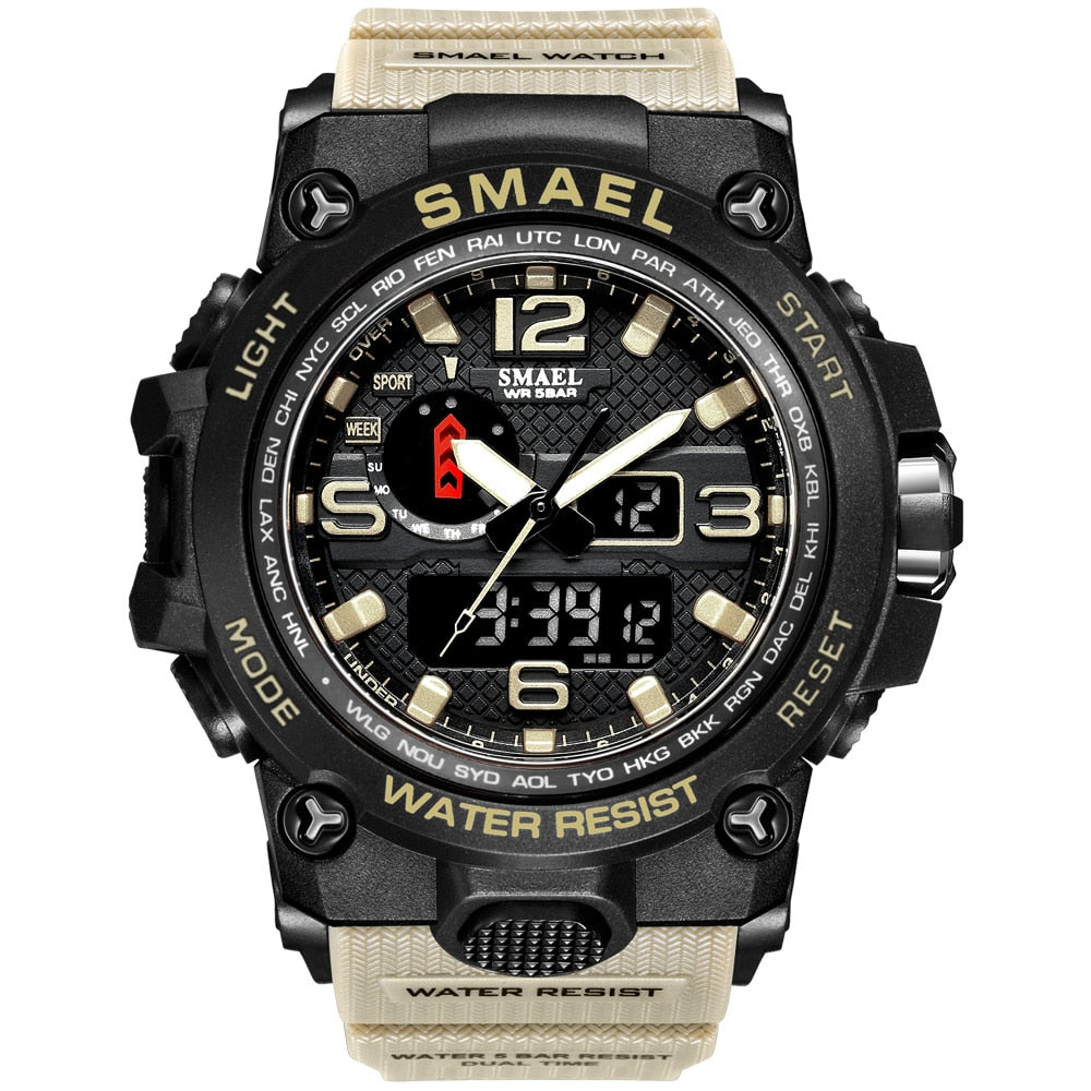 SMAEL Watches For Men 50M Waterproof Clock Alarm reloj hombre 1545D Dual Display Wristwatch Quartz Military Watch Sport New Mens - Executive-Skincare