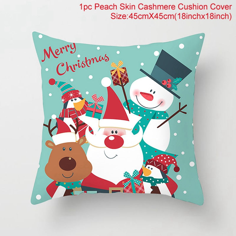 45*45 Christmas Cushion Cover Merry Christmas Decorations for Home Santa Reindeer Pillow Cases Xmas Gifts New Year 2023 Navidad - Executive-Skincare