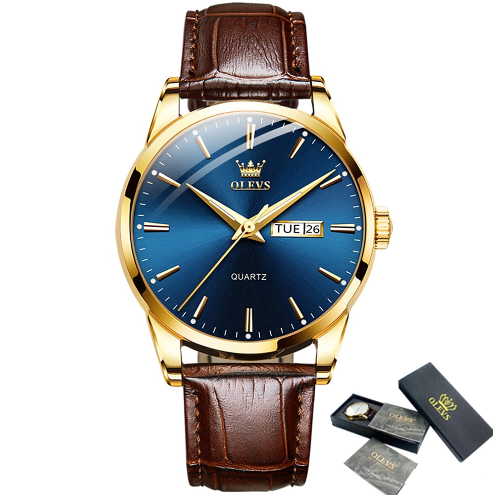 OLEVS Men Watches Top Brand Luxury Fashion Business Breathable Leather Luminous Hand Quartz Wristwatch Gift for Man Reloj Hombre - Executive-Skincare