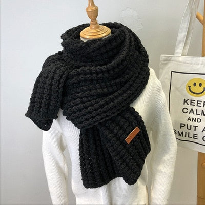 New winter Knitted scarf fashion women long scarves female vintage large shawl soft warm pashmina  thickened wool scarf - Executive-Skincare