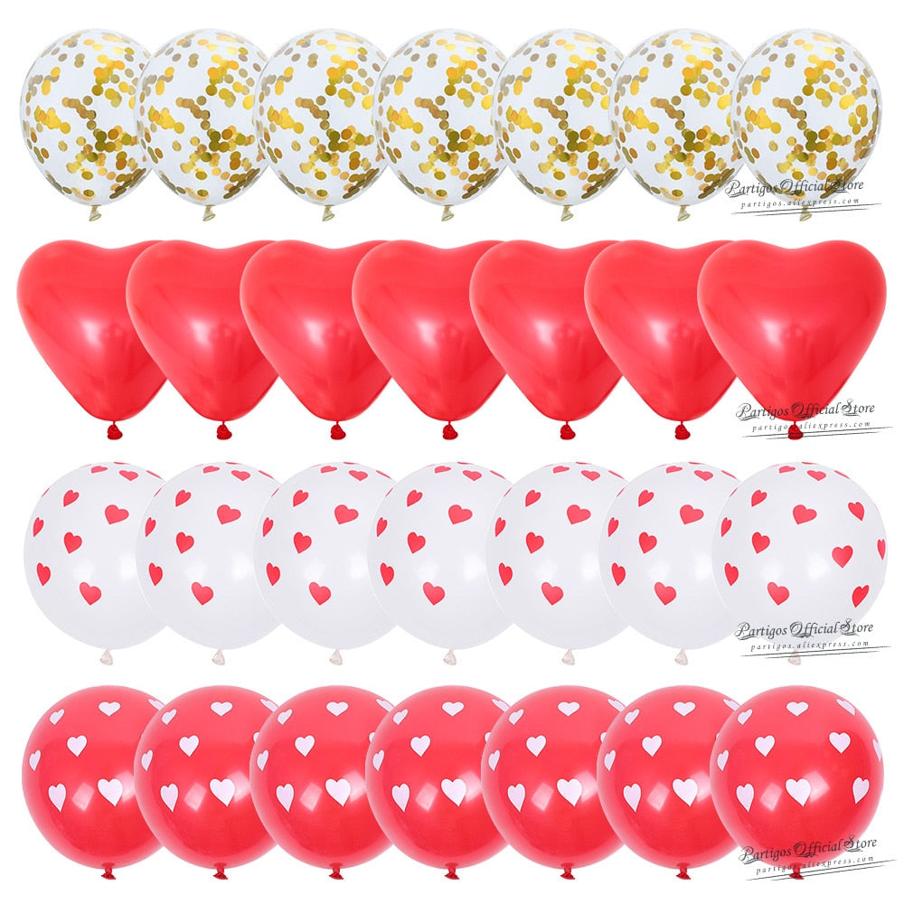 28pcs Red Heart Shape Balloons Decorations Kit Wedding Decors Valentines Day Gifts Heart Printed Latex confetti Globos helium - Executive-Skincare