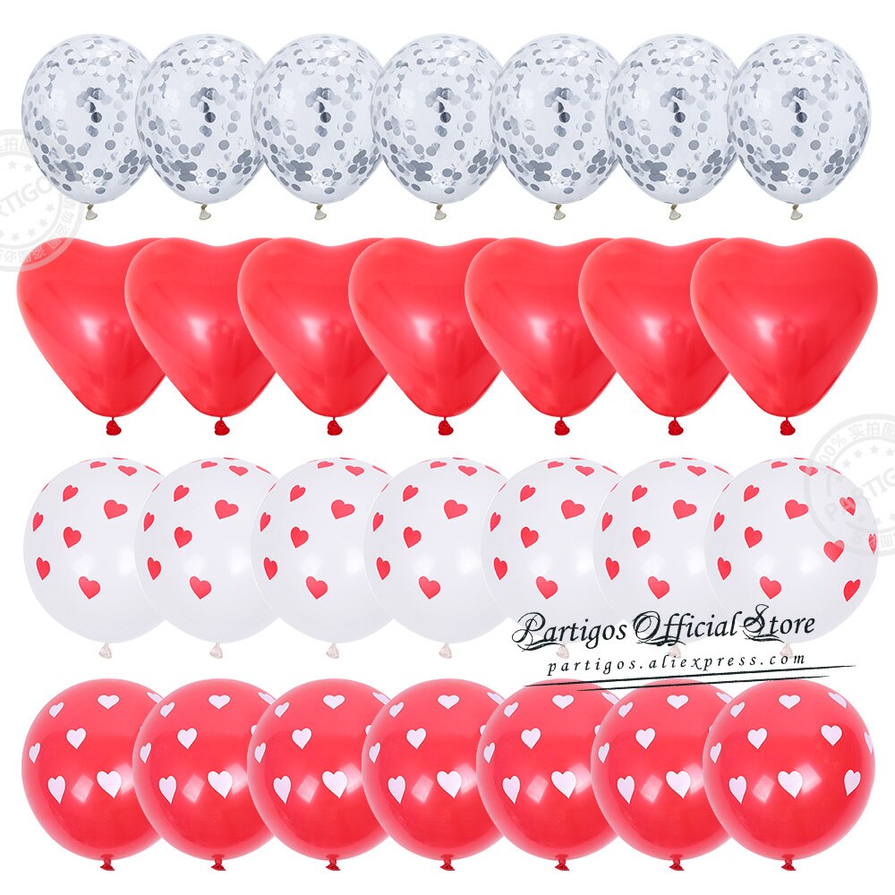 28pcs Red Heart Shape Balloons Decorations Kit Wedding Decors Valentines Day Gifts Heart Printed Latex confetti Globos helium - Executive-Skincare