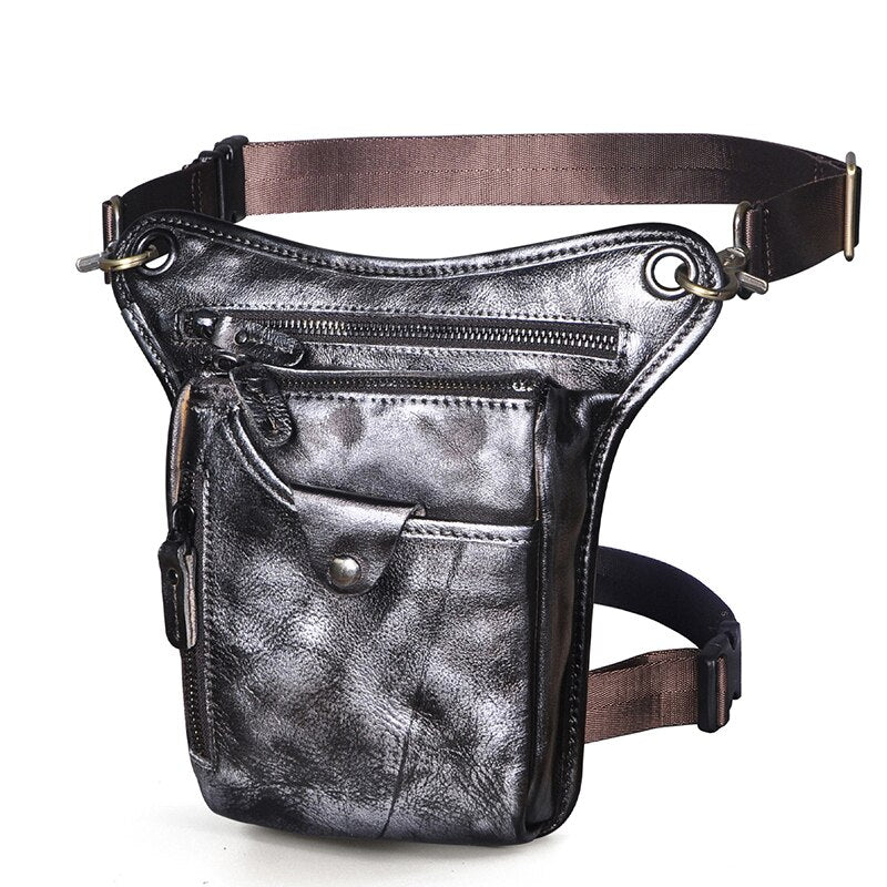 Genuine Real Leather Men Design Casual Messenger Crossbody Sling Bag Fashion Waist Belt Pack Leg Drop Bag Phone Pouch 211-5 - Executive-Skincare