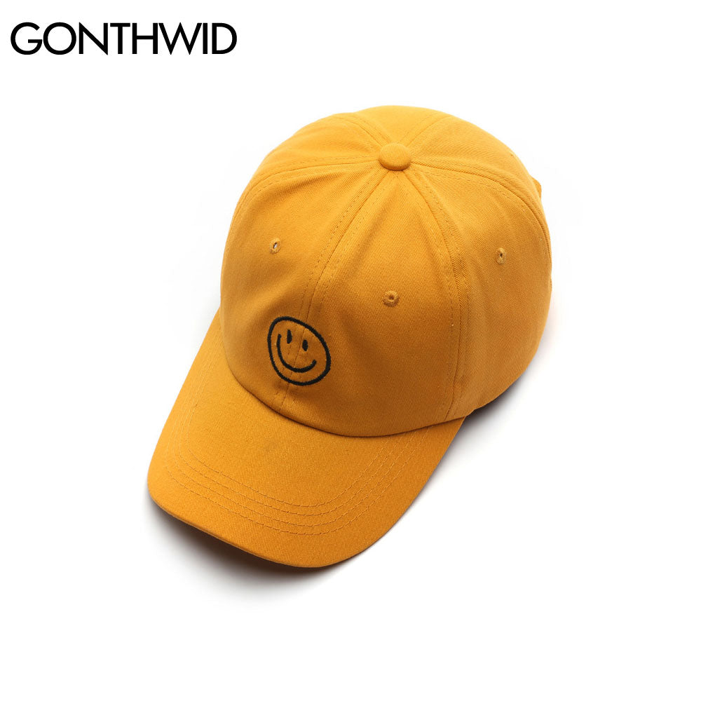 GONTHWID Embroidery Smile Face Adjustable Baseball Caps Hip Hop Harajuku Casual Bboy Snapback Hats Mens Women Visor Sun Hat - Executive-Skincare