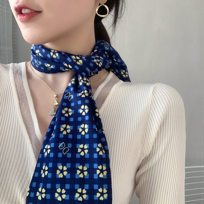 Expensive Brand 2022 New 90x90CM Luxury Lattice Geometric Silk Scarf Women's Retro F Print Fashion Square Bandana Headscarf Tie - Executive-Skincare