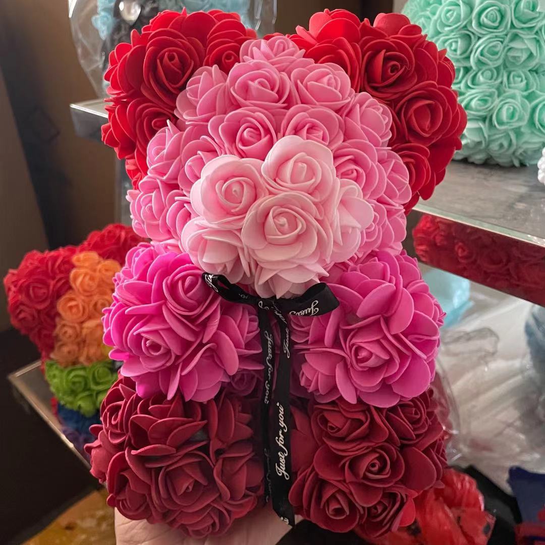 Mixed colour 25cm Rose Bear  Valentine&#39;s Day Gifts Wedding Decoration Romantic Handmade Rose Flower Teddy Bear - Executive-Skincare