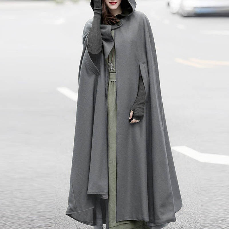 ZANZEA Women Poncho Winter Hooded Open Front Cloak Loose Solid Long Coat Hoodies Cosplay Outwear Christmas Casual Cape - Executive-Skincare