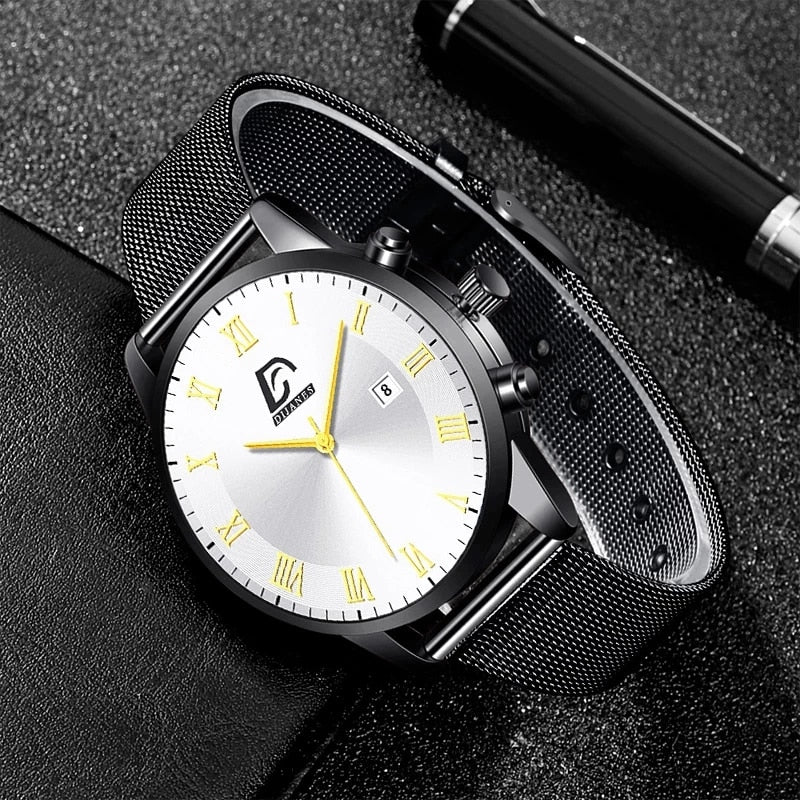 2022 Luxury Fashion Mens Minimalist Watches Luxury Stainless Steel Mesh Belt Quartz Watch Men Business Casual Clock reloj hombre - Executive-Skincare