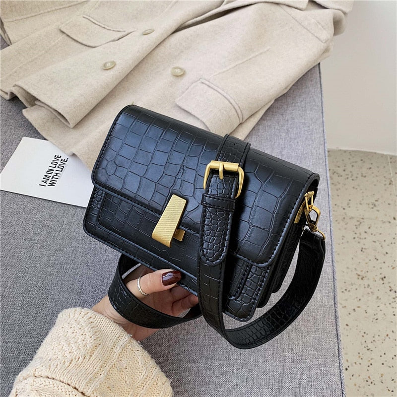 Fashion Simple Women's Designer Handbag 2020 High Quality PU Leather Women Messenger Bag Alligator Shoulder Crossbody Bags Black - Executive-Skincare