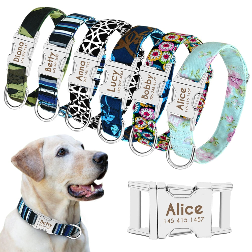 Dog Collar Personalized Nylon Pet Dog Tag Collar Custom Puppy Cat Nameplate ID Collars Adjustable For Medium Large Dogs Engraved - Executive-Skincare