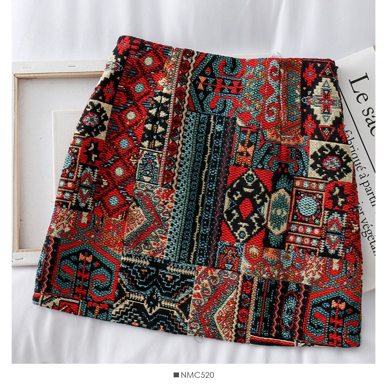 HELIAR Boho Patchwork Partern Skirts Women A-line National Skirts Spring Mini Wide Leg BOHO Vintage Mini Skirts For Women - Executive-Skincare