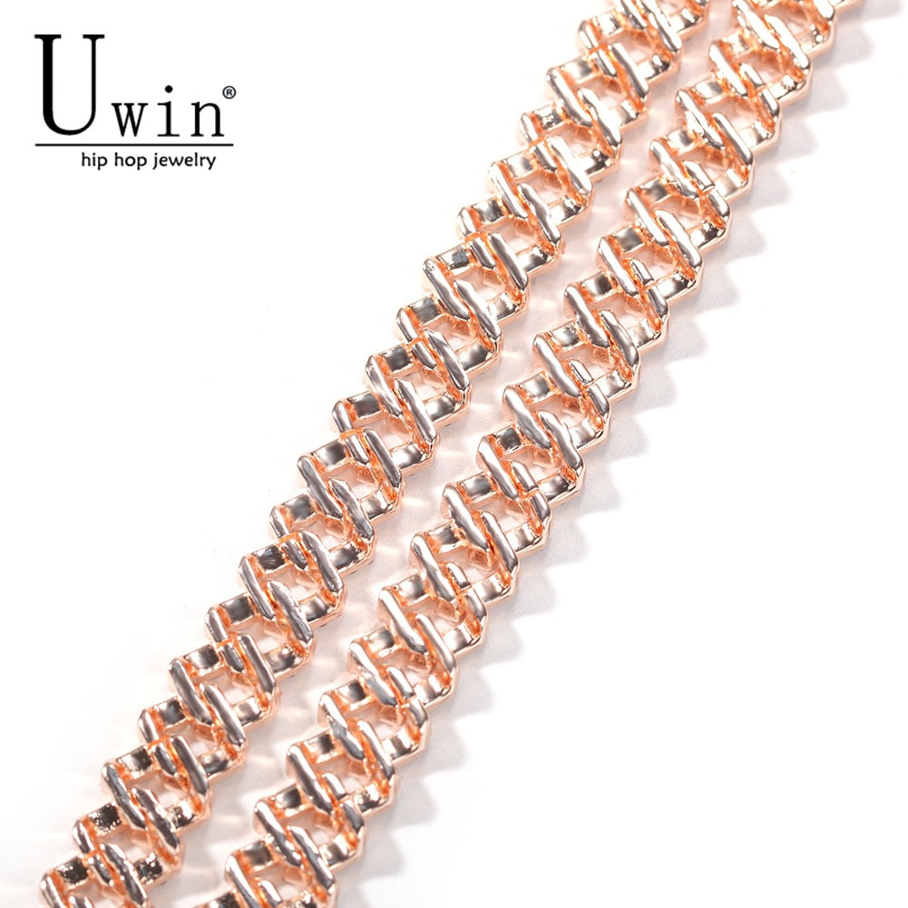 Uwin S-Link Miami RoseGold Color 12mm Cuban Link Pink Rhinestone Necklace Chain Full Bling Punk Bling Bling Charm Hiphop Jewelry - Executive-Skincare