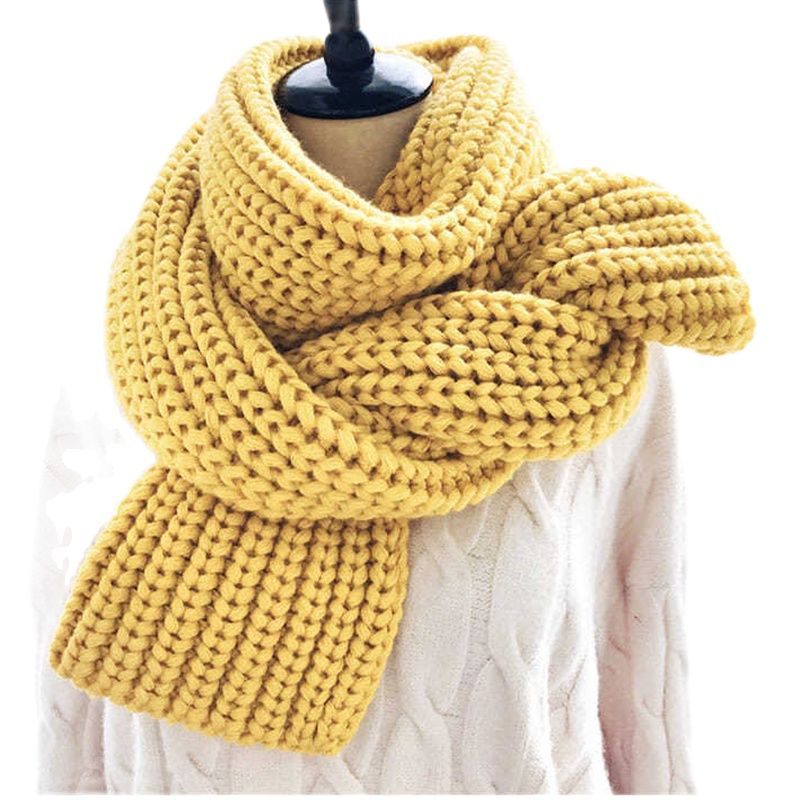 2020 Fashion Women Knitted Scarf Winter Warm Thick Long Handmade Wool Scarves Korean Sweet Solid Color Soft Scarfs Mujer Femme - Executive-Skincare