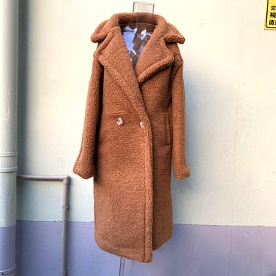 2021new teddy coat faux fur long coat women lamb fur coat thick coat oversized outwears - Executive-Skincare