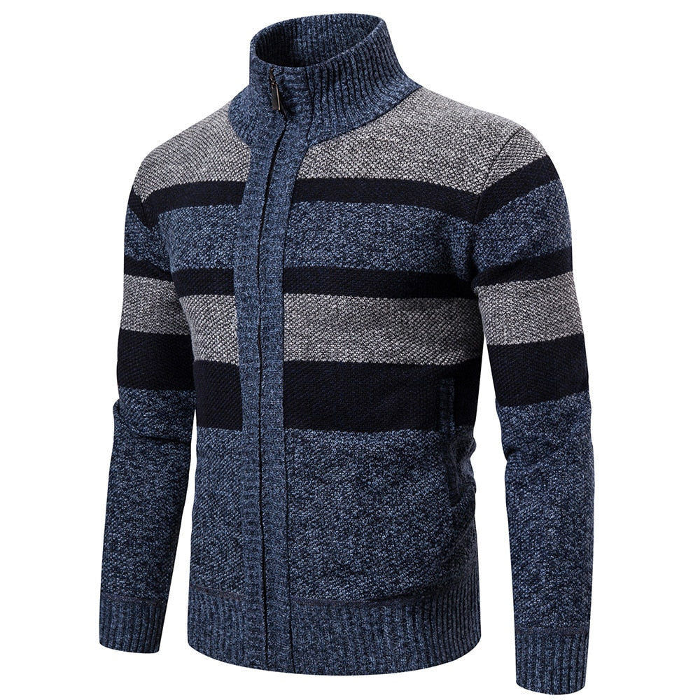 New Autumn Winter Cardigan Men Sweaters Jackets Coats Fashion Striped Knitted Cardigan Slim Fit Sweaters Coat Mens Clothing 2022 - Executive-Skincare